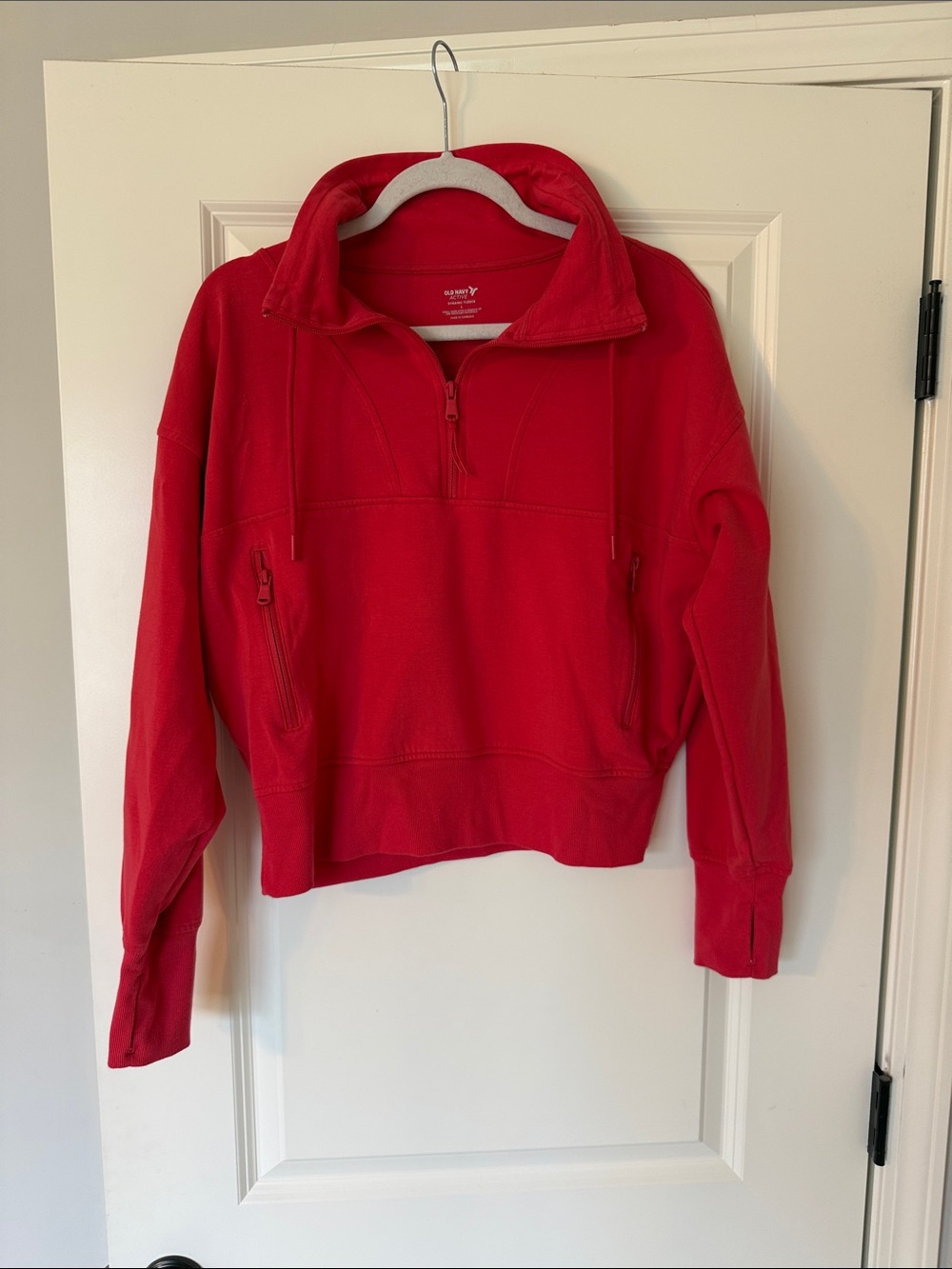 Old Navy Bright Red Quarter-Zip Hoodie Sweatshirt